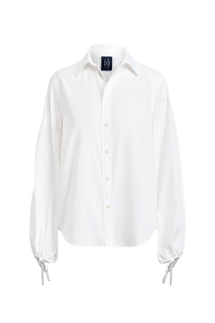 Рубашка из поплина с кулиской на рукавах|Основной цвет:Белый|Артикул:211857005001 | Фото 1