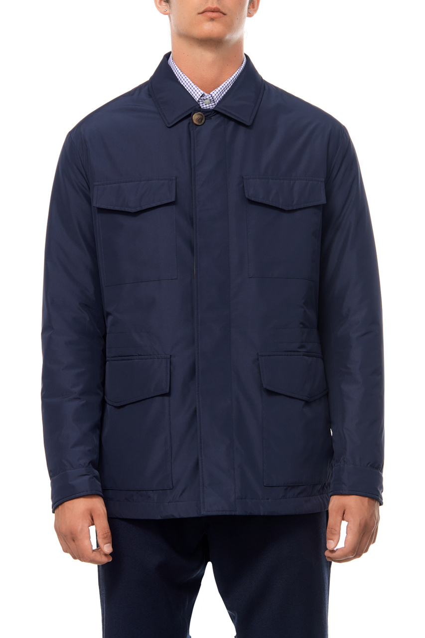 Куртка с накладными карманами|Основной цвет:Синий|Артикул:O30415SG01774 | Фото 1