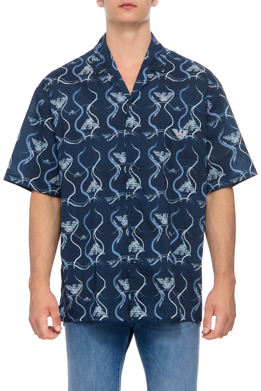 Рубашка с принтом|Основной цвет:Синий|Артикул:211846-3R466 | Фото 1
