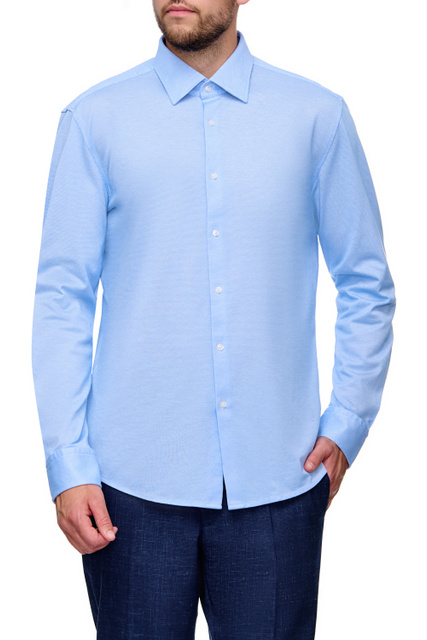 Рубашка из натурального хлопкового трикотажа|Основной цвет:Голубой|Артикул:50475196 | Фото 1