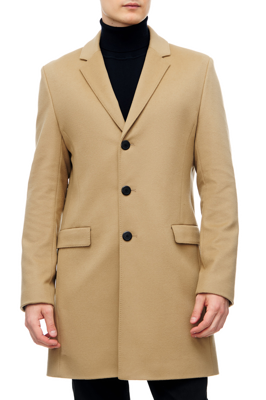Пальто однобортное из смесовой шерсти|Основной цвет:Бежевый|Артикул:50476672 | Фото 1