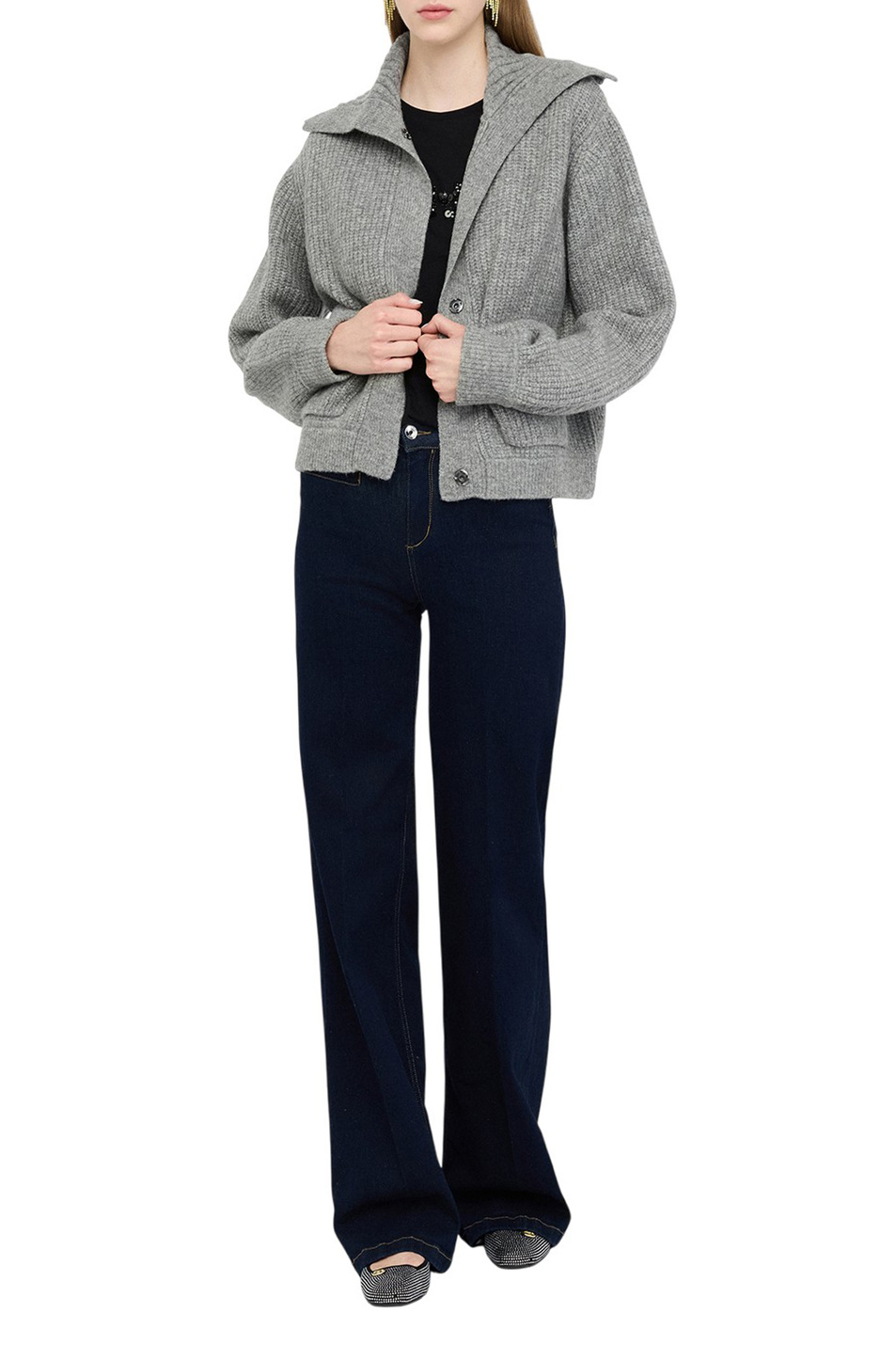 Кардиган из смесовой шерсти|Основной цвет:Серый Женский Liu Jo Кардиган из смесовой шерсти (цвет ), артикул CF5001MA74Q | Фото 2