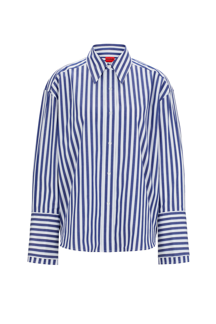 Рубашка из натурального хлопка в полоску|Основной цвет:Синий|Артикул:50513790 | Фото 1