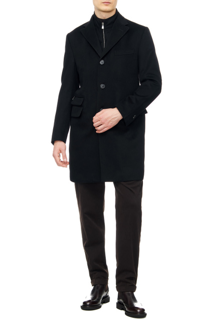Пальто из чистой шерсти с двойным воротником|Основной цвет:Черный|Артикул:901581-2812179 | Фото 2