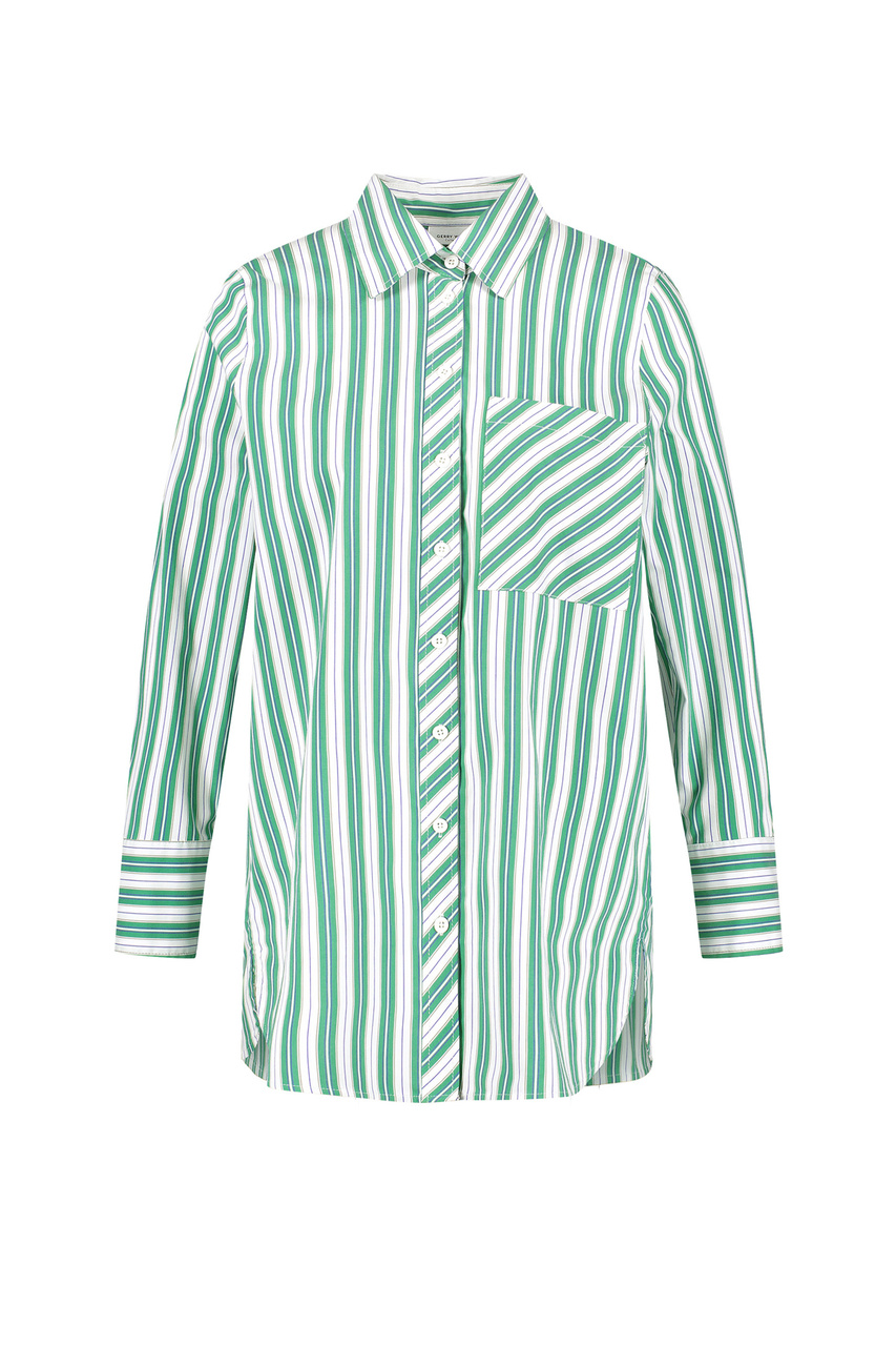 Рубашка из смесового хлопка в полоску|Основной цвет:Зеленый|Артикул:160003-31402 | Фото 1
