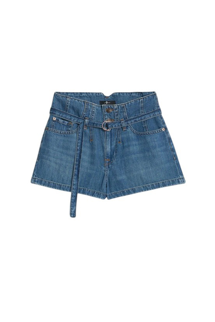 Женский 7 for all Mankind Шорты джинсовые KANSAS из хлопка и льная с поясом (цвет ), артикул 7U034U03 | Фото 1