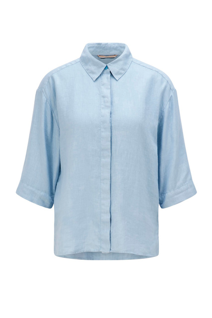 Рубашка свободного кроя из чистого льна|Основной цвет:Голубой|Артикул:50469959 | Фото 1