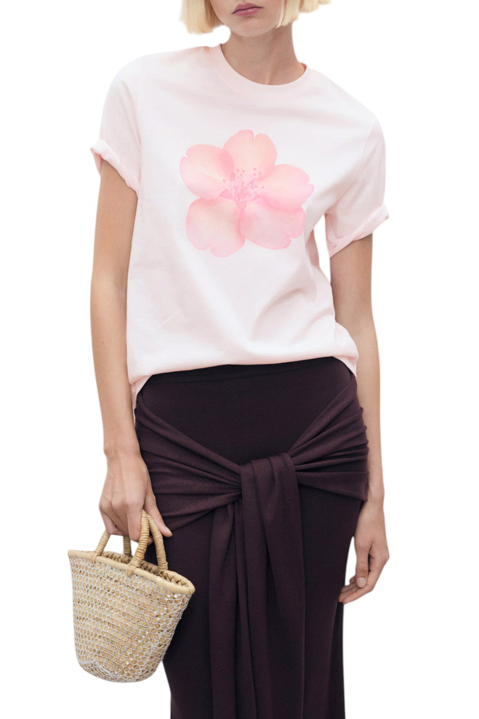 Женский Mango Футболка FLORAL из хлопка с принтом (цвет ), артикул 87028652 | Фото 3