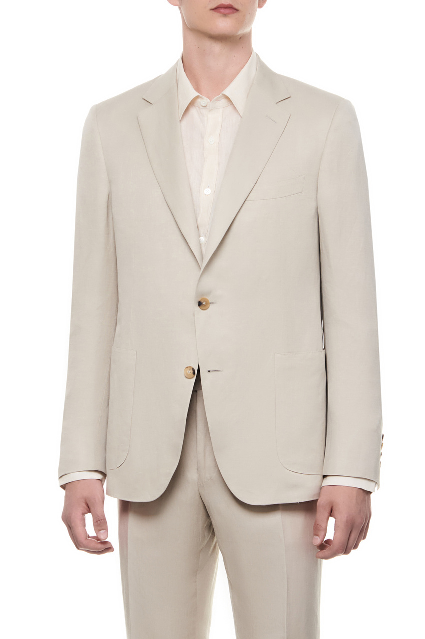 Пиджак из льна и шелка|Основной цвет:Кремовый|Артикул:E21288AX03156 | Фото 1