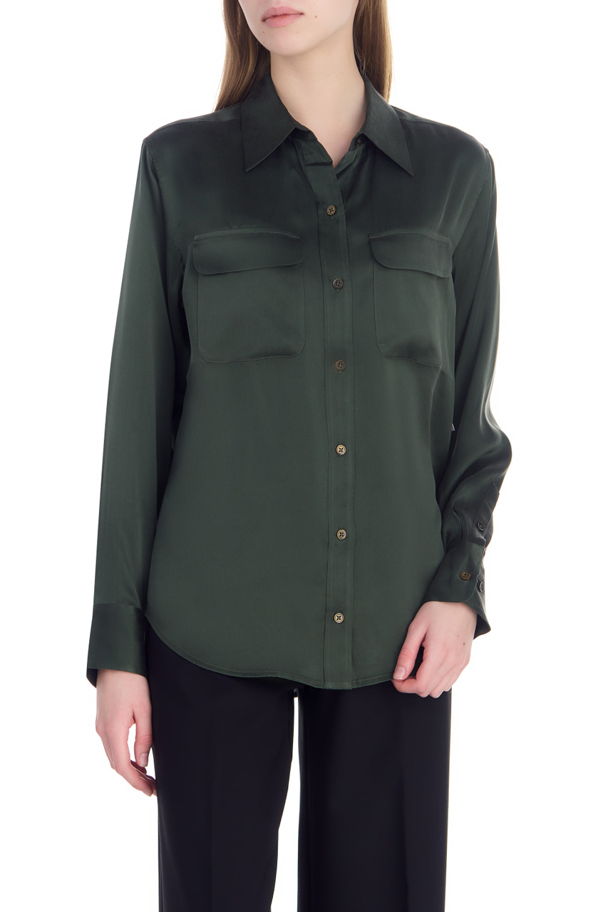 Блузка из натурального шелка|Основной цвет:Зеленый|Артикул:L21E035 | Фото 1