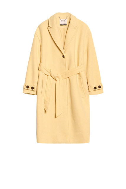Пальто с поясом и прорезными карманами|Основной цвет:Желтый|Артикул:830258 | Фото 1