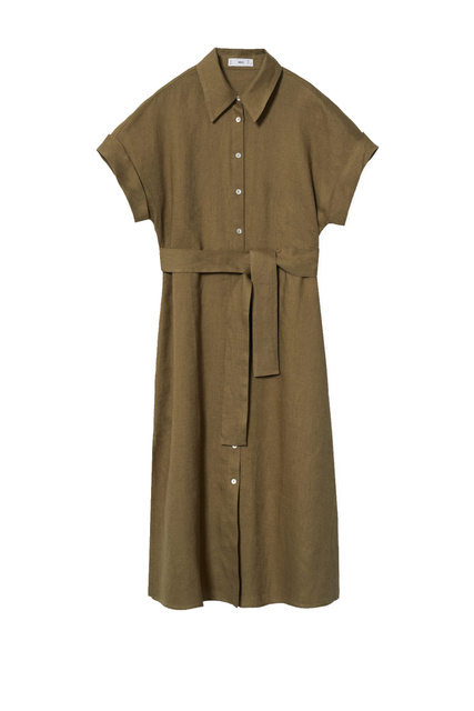 Льняное платье-рубашка PAMPA|Основной цвет:Хаки|Артикул:27017106 | Фото 1