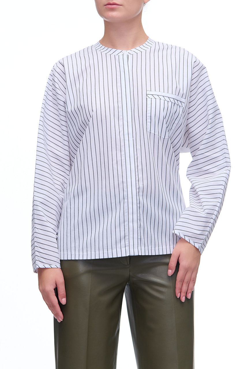 Рубашка из натурального хлопка в полоску|Основной цвет:Белый|Артикул:570060-44126 | Фото 1