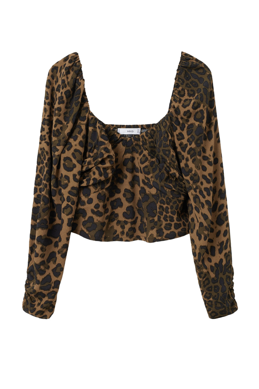 Укороченная блузка IRENA с объемными рукавами|Основной цвет:Коричневый|Артикул:27981117 | Фото 1