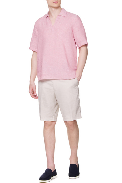 Льняная однотонная рубашка|Основной цвет:Розовый|Артикул:50468342 | Фото 2