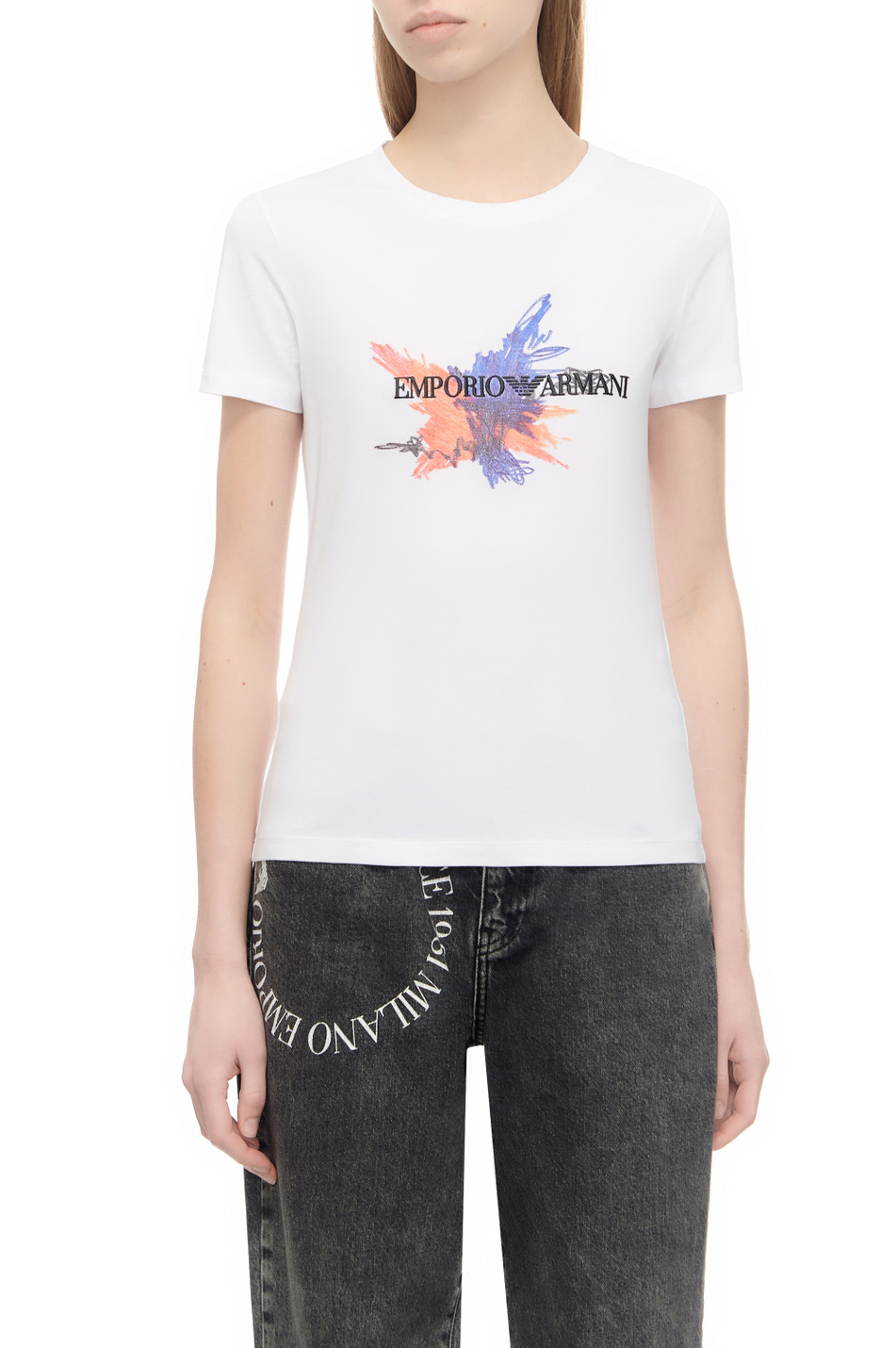 Женский Emporio Armani Футболка из эластичного хлопка с вышивкой (цвет ), артикул 3D2T7H-2J07Z | Фото 1