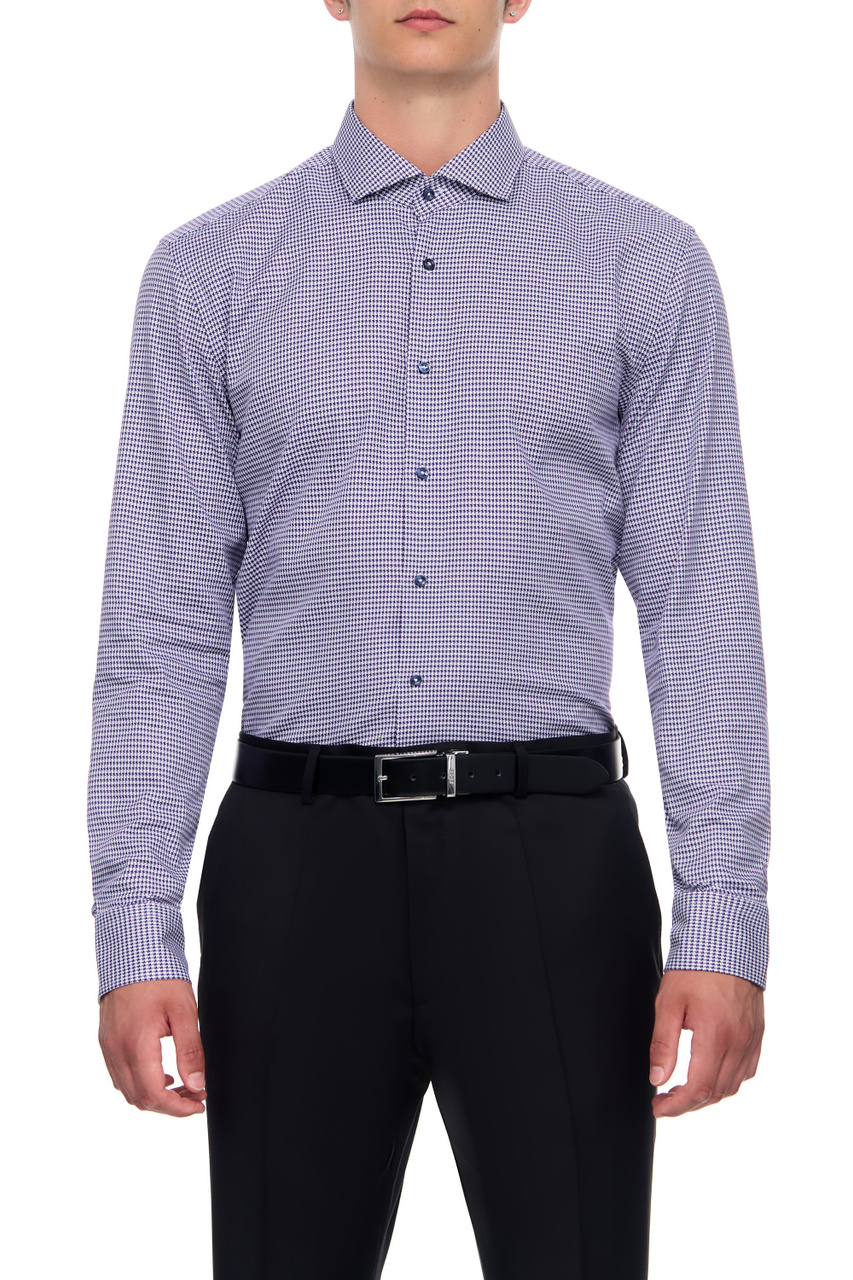 Рубашка из эластичного хлопка с принтом|Основной цвет:Лиловый|Артикул:50496316 | Фото 1