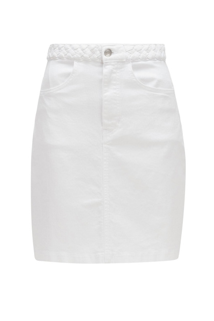 Джинсовая юбка с плетеным поясом|Основной цвет:Белый|Артикул:50467640 | Фото 1