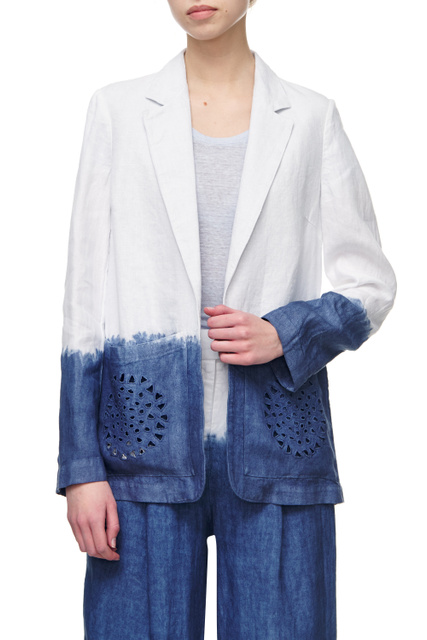 Льняной пиджак с перфорацией на карманах|Основной цвет:Белый|Артикул:V0W89B00000476T00 | Фото 1