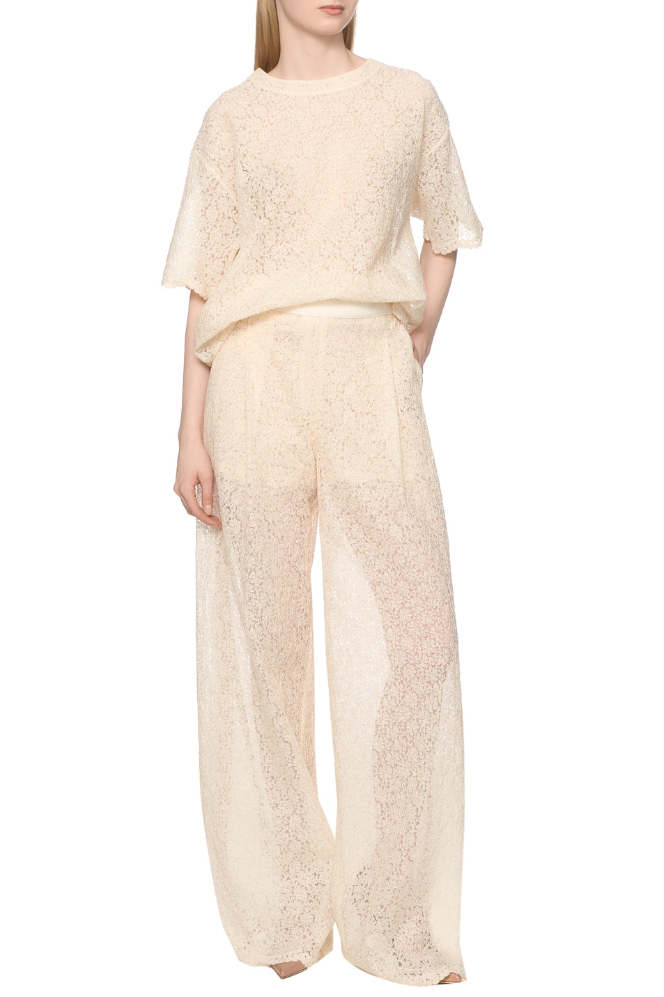 Брюки из кружева|Основной цвет:Бежевый Женский ERMANNO SCERVINO Брюки из кружева (цвет ), артикул D482P360EQF | Фото 3