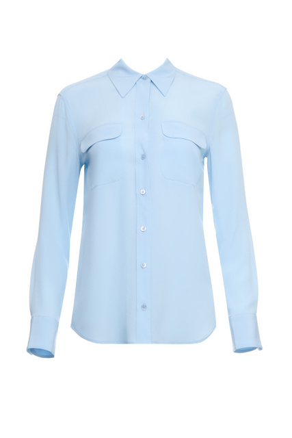 Блузка с приталенным кроем из чистого шелка|Основной цвет:Голубой|Артикул:Q23E231 | Фото 1