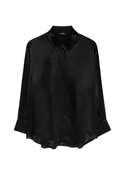 Блузка атласная на пуговицах|Основной цвет:Черный|Артикул:203965 | Фото 1