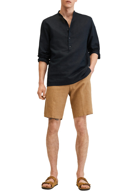 Рубашка BOLAR из хлопка и льна с воротником-стойкой|Основной цвет:Черный|Артикул:27005661 | Фото 2