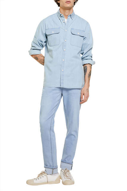 Зауженные джинсы из эластичного хлопка|Основной цвет:Голубой|Артикул:1753222 | Фото 2