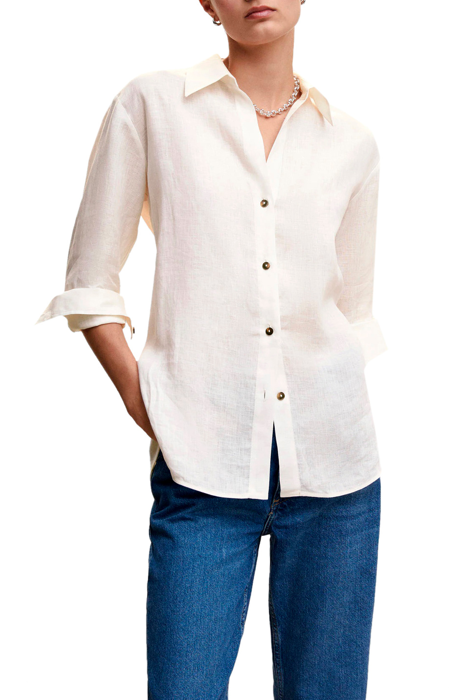Женский Mango Рубашка ORDAGO из чистого льна (цвет ), артикул 47037106 | Фото 3