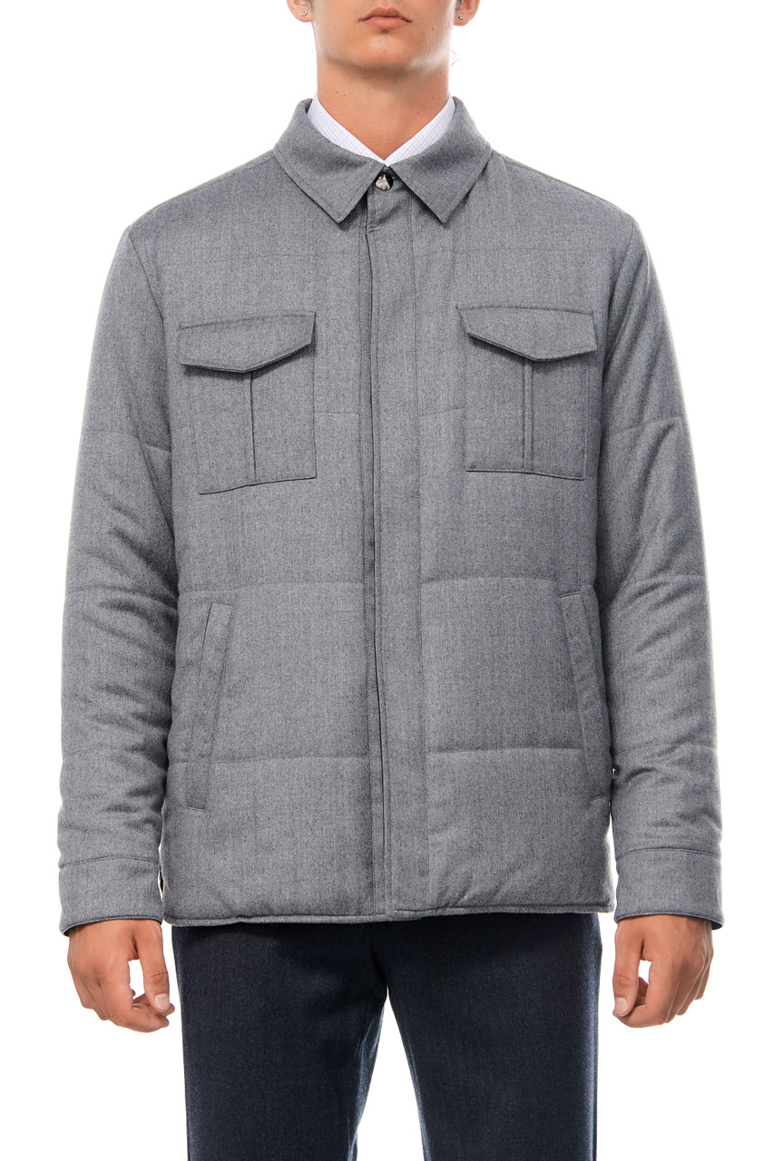 Куртка с нагрудными карманами|Основной цвет:Серый|Артикул:O30419SR01809 | Фото 1