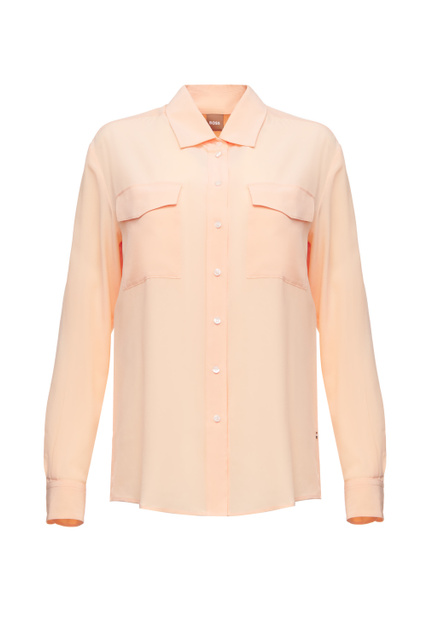 Блузка классического кроя из шелка|Основной цвет:Оранжевый|Артикул:50467879 | Фото 1