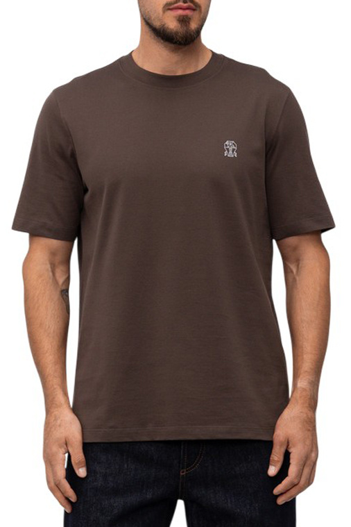 Футболка с логотипом|Основной цвет:Коричневый Мужской Brunello Cucinelli Футболка с логотипом (цвет ), артикул M0B138440 | Фото 3