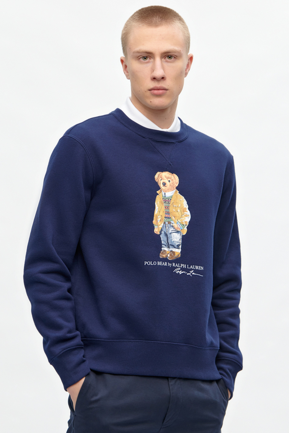 Свитшот из смесового хлопка с принтом Polo Bear|Основной цвет:Синий Мужской Polo Ralph Lauren Свитшот из смесового хлопка с принтом Polo Bear (цвет ), артикул 710829165001 | Фото 1