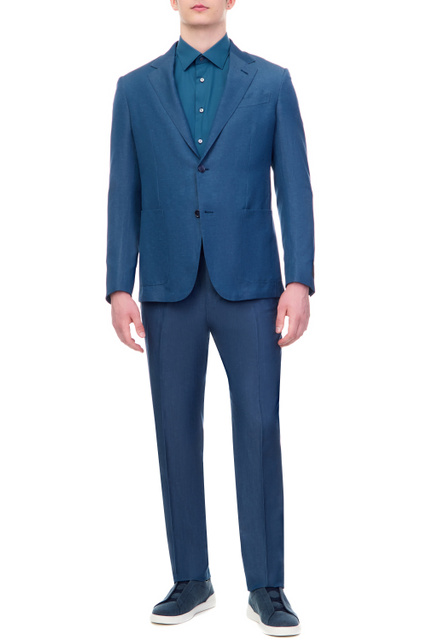 Пиджак из шерсти и льна|Основной цвет:Синий|Артикул:576500A5-10FP20-7R | Фото 2
