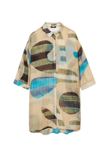 Рубашка с принтом|Основной цвет:Бежевый|Артикул:194402 | Фото 1