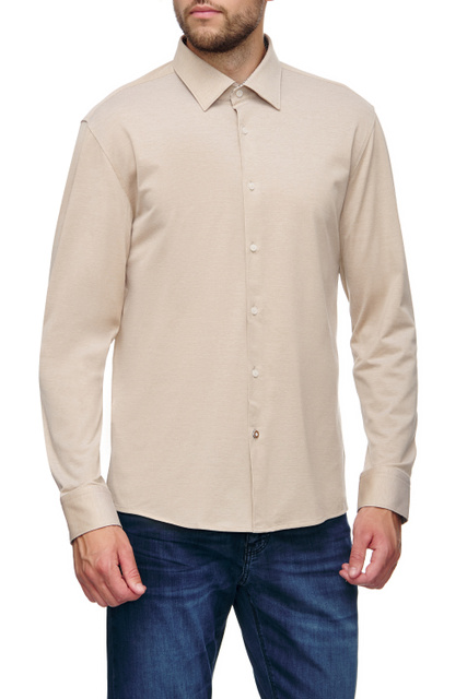 Однотонная трикотажная рубашка из натурального хлопка|Основной цвет:Бежевый|Артикул:50474112 | Фото 1