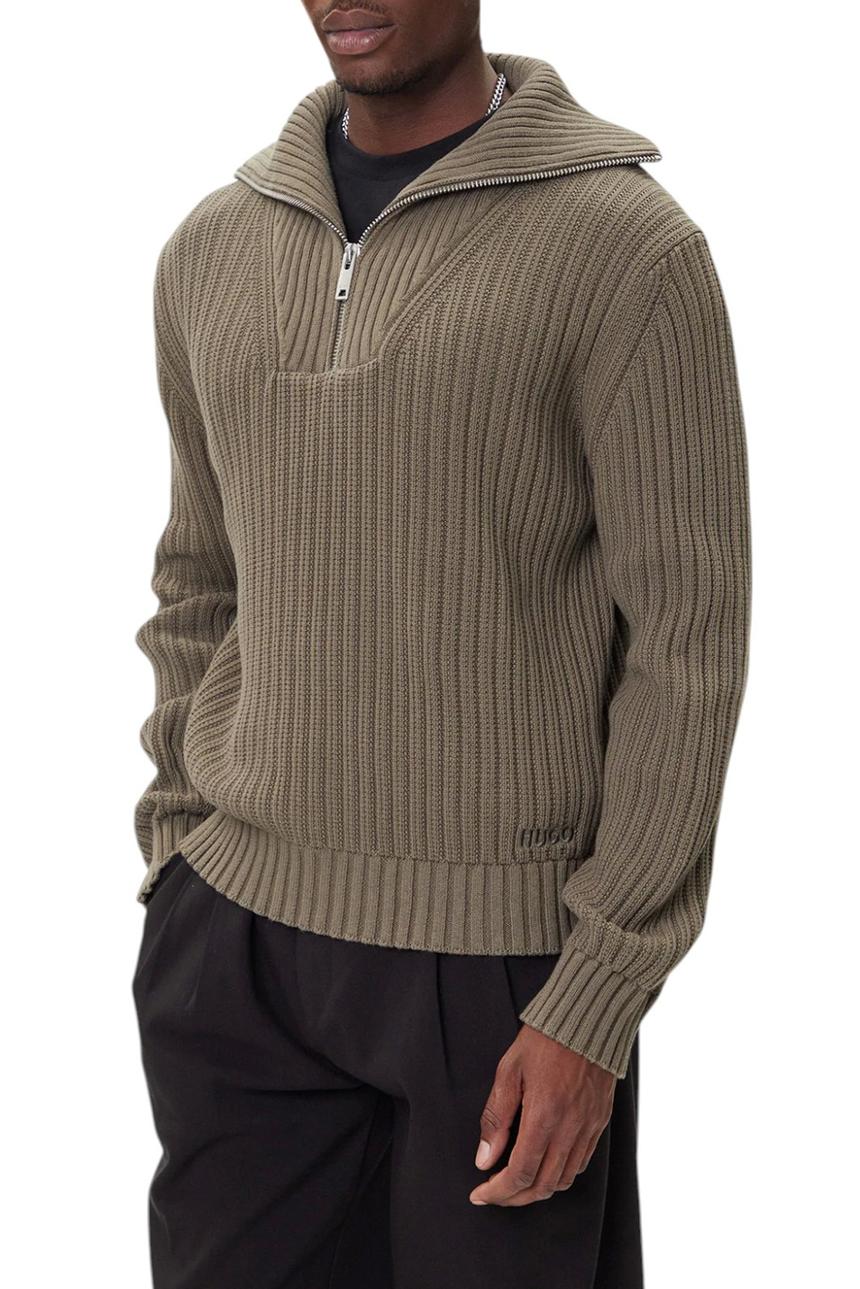 Джемпер Srigg из хлопка|Основной цвет:Хаки Мужской HUGO Джемпер Srigg из хлопка (цвет ), артикул 50547002 | Фото 4