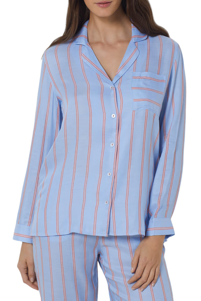 Пижамная рубашка SOFFIA с принтом|Основной цвет:Голубой|Артикул:6545562 | Фото 1
