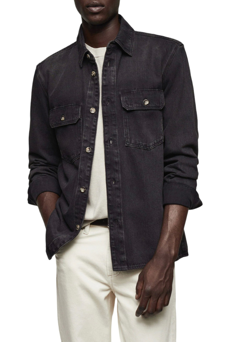Мужской Mango Man Рубашка джинсовая FUNKY с карманами (цвет ), артикул 57034416 | Фото 3