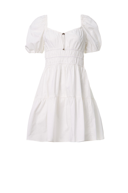 Платье из натурального хлопка с оборками|Основной цвет:Белый|Артикул:1G17GYY6VW | Фото 1