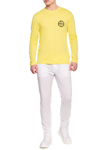 Джемпер с круглым вырезом и логотипом|Основной цвет:Желтый|Артикул:50469225 | Фото 2