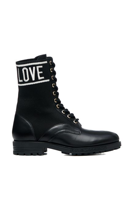 Высокие ботинки на шнуровке с контрастным лого|Основной цвет:Черный|Артикул:JA24244G1FIZ | Фото 1