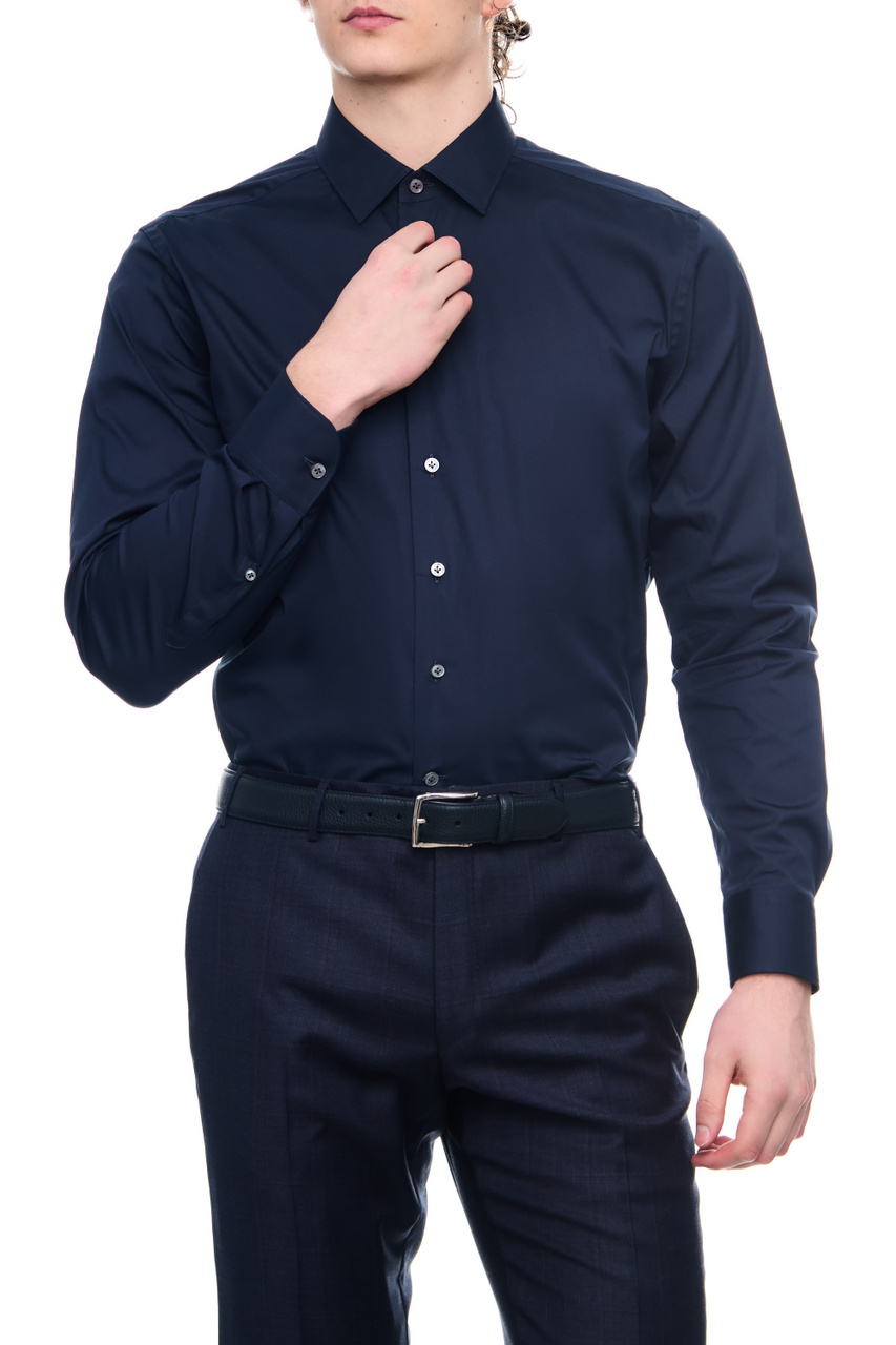 Рубашка из смесового хлопка|Основной цвет:Синий|Артикул:91P608-3111474 | Фото 1