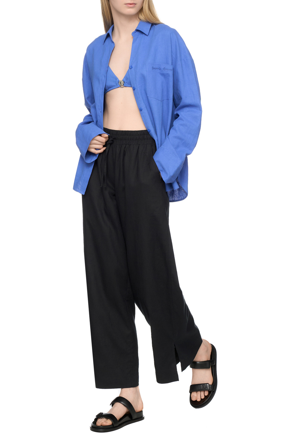 Женский Emporio Armani Рубашка из льна и вискозы (цвет ), артикул EW000815-AF12201 | Фото 3