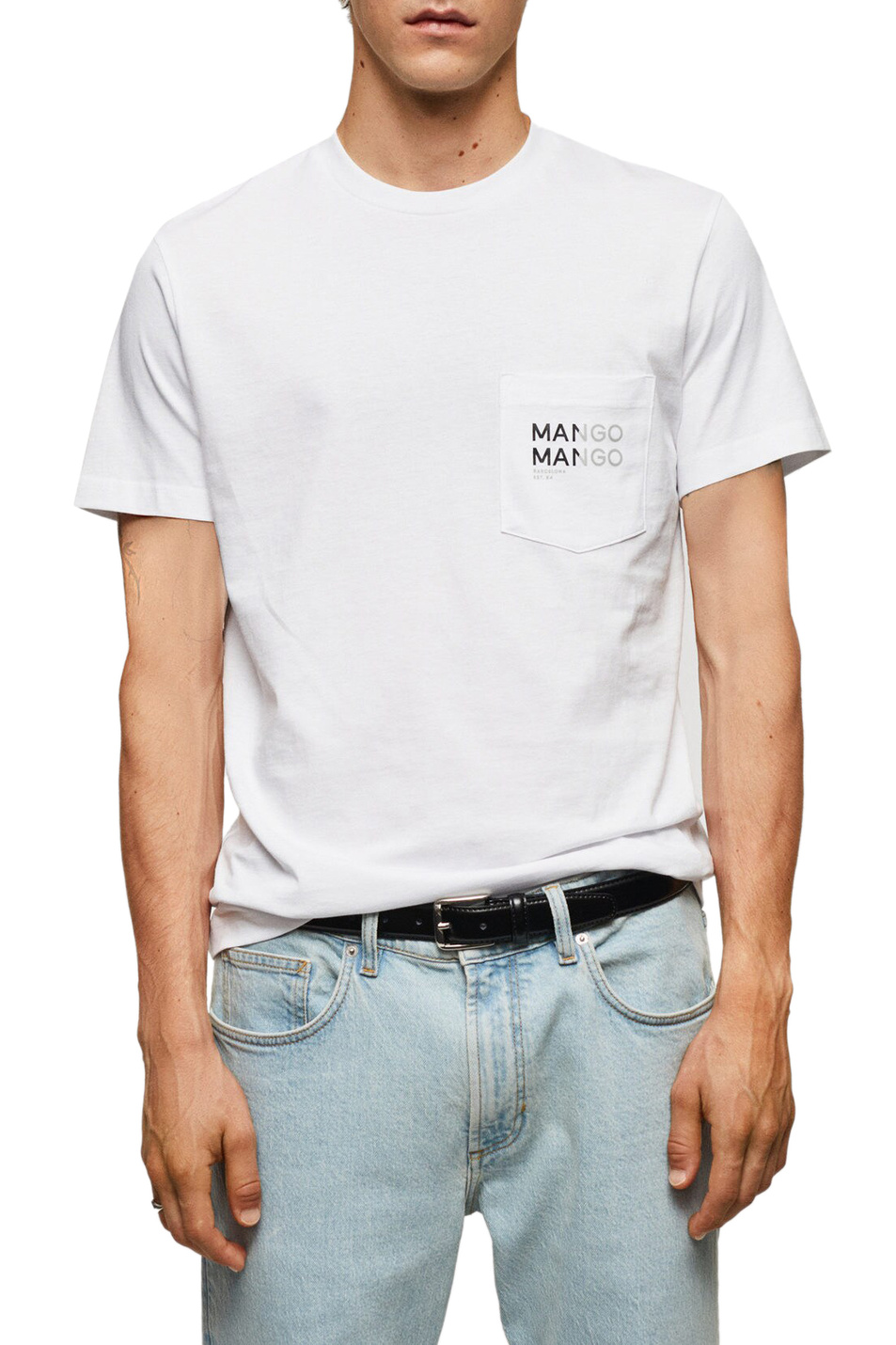 Мужской Mango Man Футболка LOGOPOK-H из натурального хлопка с логотипом (цвет белый), артикул 57981175 | Фото 3