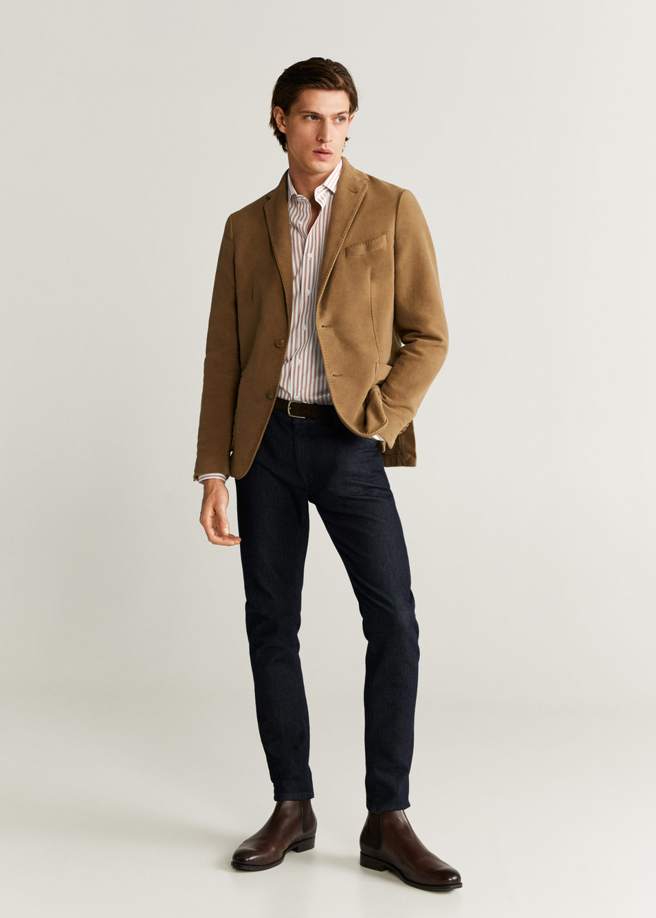 Мужской Mango Man Хлопковая рубашка slim fit в полоску (цвет ), артикул 57097692 | Фото 4