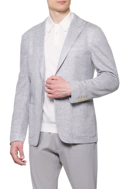 Однобортный льняной пиджак|Основной цвет:Серый|Артикул:E70GIAA05-TES0E124 | Фото 1