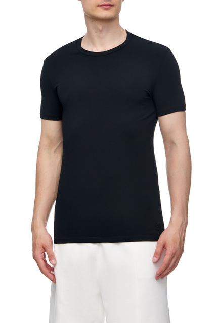 Однотонная футболка из эластичного хлопка|Основной цвет:Черный|Артикул:N3M201400 | Фото 1
