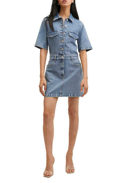 Джинсовое платье-рубашка MOM80 на пуговицах|Основной цвет:Синий|Артикул:27038632 | Фото 2