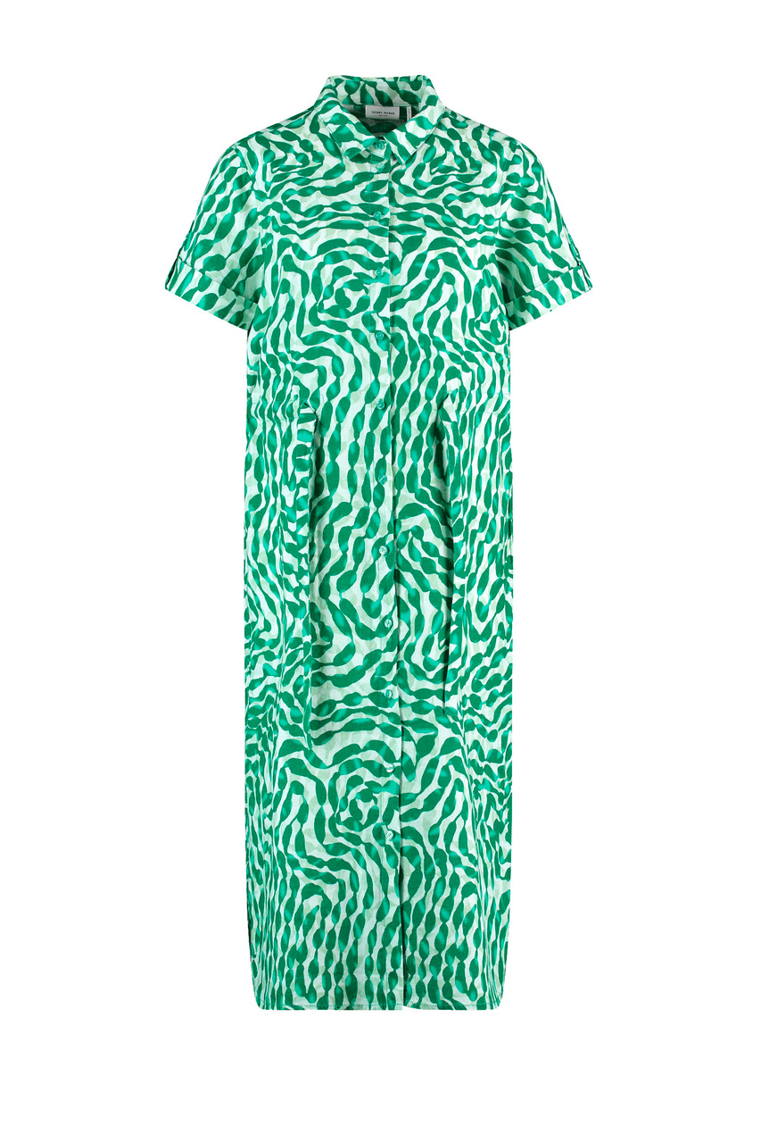 Платье из чистого льна с принтом|Основной цвет:Зеленый|Артикул:285009-66224 | Фото 1